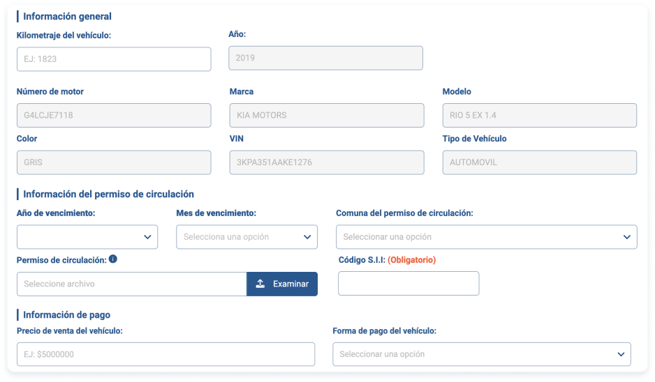 Transferencia online Autofact: completar formulario
